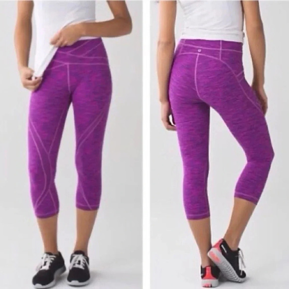 Lululemon Free Flow Leggings Crop Capri Pants Diamond Jacquard high rise violet - Picture 7 of 7
